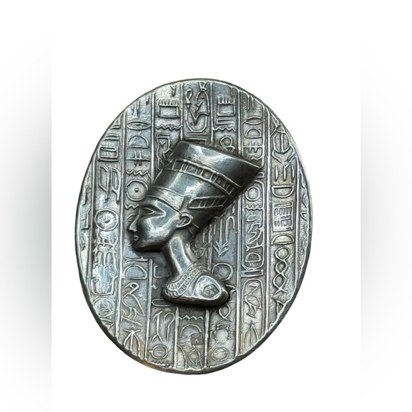 Antique 925 sterling silver Egyptian head with hieroglyphics brooch & pendant - Picture 1 of 3